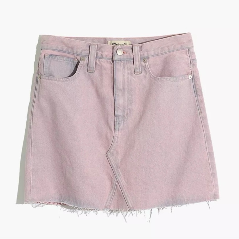 Madewell Pink Rigid Denim A-Line Raw Hem Mini Skirt Size 25 Cotton Jean Skirt